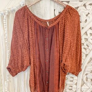 Free People Terracotta Button-Front Blouse